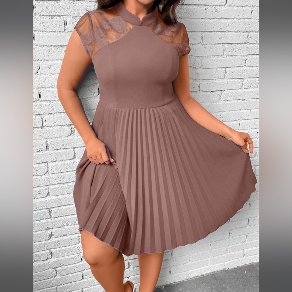 SHEIN Clasi Plus Contrast Mesh Pleated Hem Dress